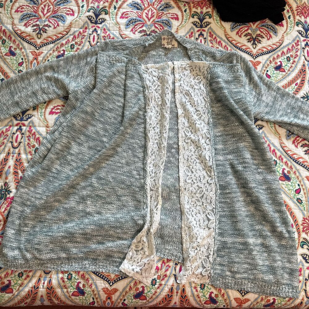 Blue and white lace cardigan